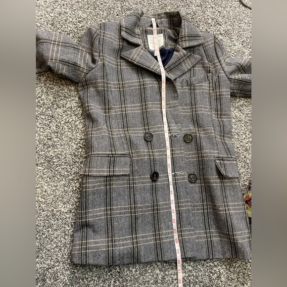 Avec Les Filles Brown Double Breast Plaid Wool Blend Textured Blazer Sz Small - Picture 13 of 13